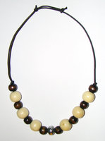 Necklace Size Small/Child 7.5 in to 10 in Made with Leather Cord, 14 Wood Beads and 1 Plastic Bead Price: $7.00